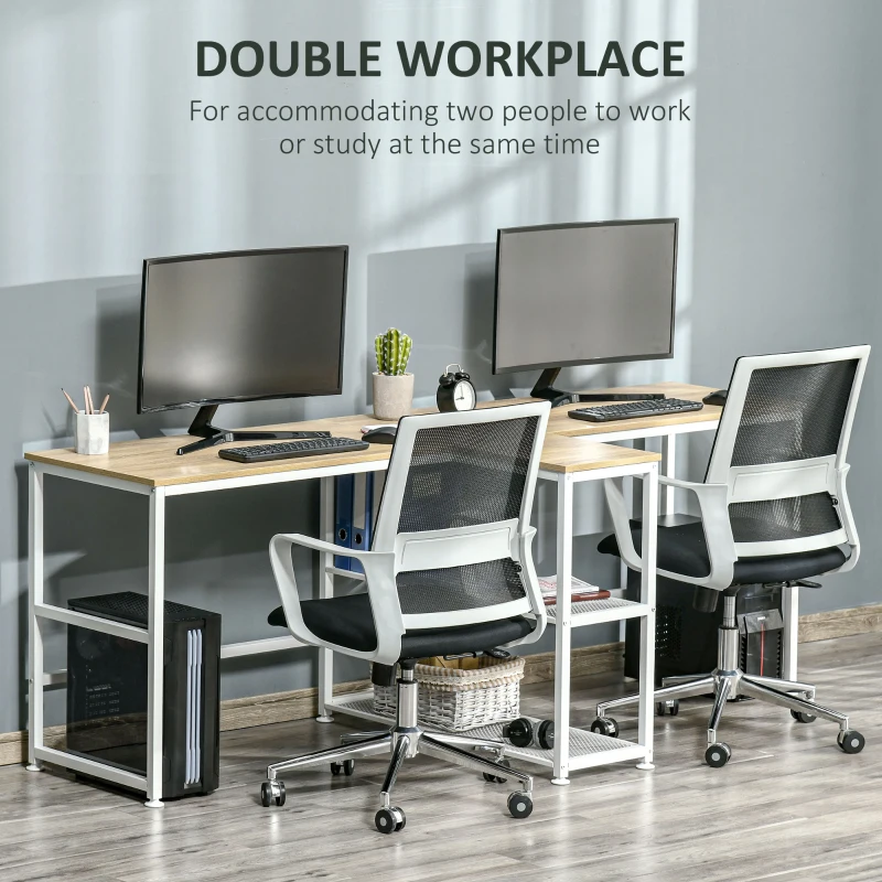 HOMCOM 83" Two Person Computer Desk with 2 Storage Shelves, Double Desk Workstation with Book Shelf,  Long Desk Table for Home Office, Natural