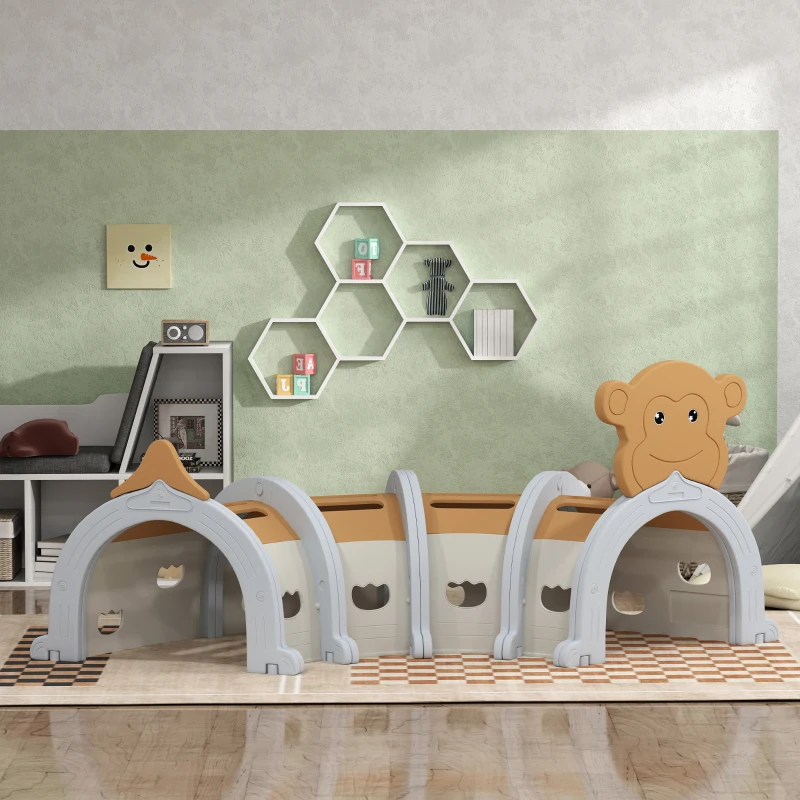 Qaba Monkey Design Kids Play Tunnel for Toddlers 3-6 Years to Crawl and Climb, Brown