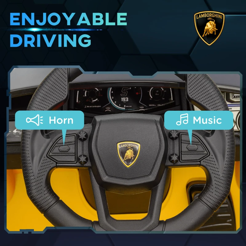 Qaba Lamborghini Revuelto Licensed 12V Kids Ride on Car Electric Car w/ Hydraulic Doors, Remote, Transport Wheels, Yellow