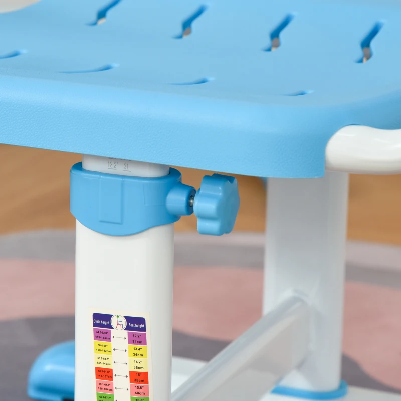 Qaba Kids Desk and Chair Set Height Adjustable Student Writing Desk Children School Study Table with Tilt Desktop, LED Lamp, Pen Box, Drawer, Reading Board, Cup Holder, Blue