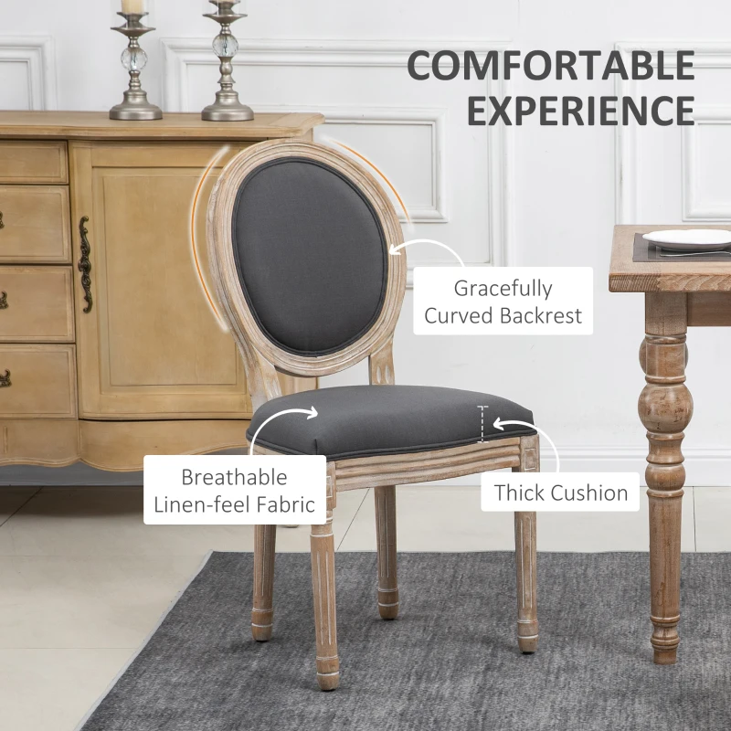HOMCOM French-Style Upholstered Dining Chair Set, Armless Accent Side Chairs with Backrest and Linen-Touch Upholstery, Set of 2, Gray