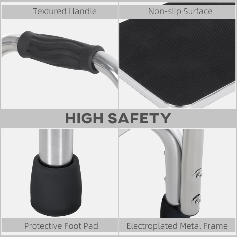 HOMCOM Step Stool with Handle for Adults and Seniors, Heavy Duty Metal Foot Step Stool for Elderly, Portable Stool with Anti-slip Design