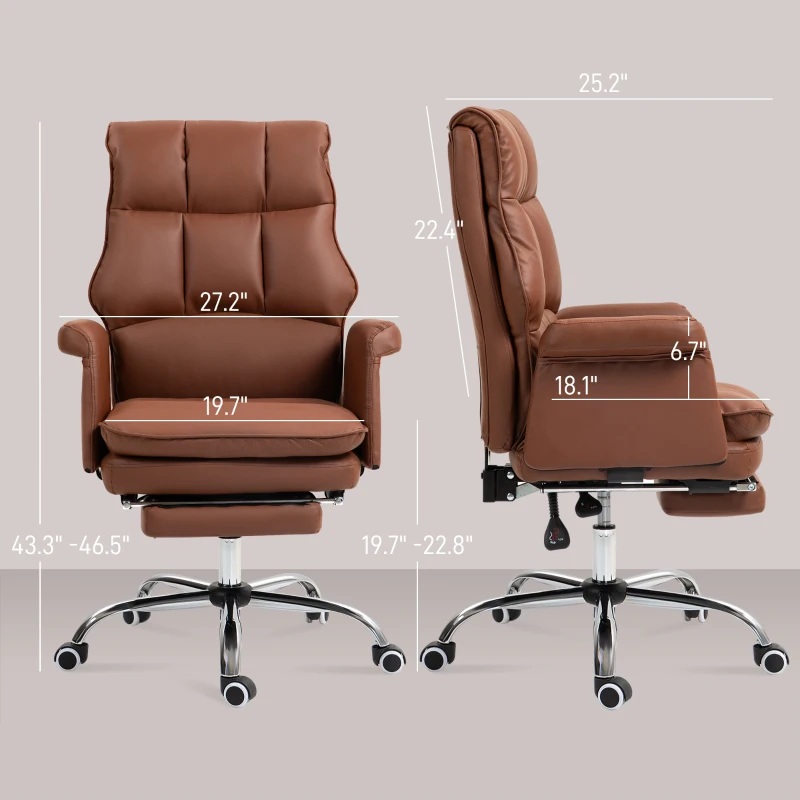 HOMCOM PU Leather Executive Office Chair, Ergonomic and Reclining Office Desk Chair with Footrest, Brown
