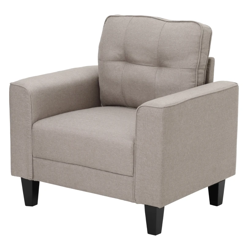 HOMCOM Button Tufted Armchair Modern Single Sofa Chair Upholstered Accent Chair with Rubber Wood Legs and Thick Padding Mid-Back for Living Room and Bedroom, Beige