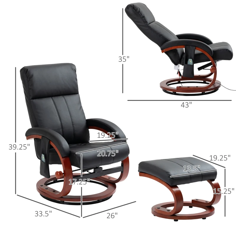 HOMCOM Vibration Recliner Chair with Ottoman and Remote, 10 Vibration Point, Black