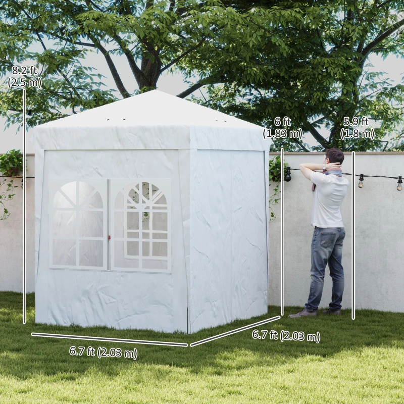 Outsunny 6.7' x 6.7' Pop-Up Canopy Tent with Sidewalls, Height-Adjustable, Carry Bag Included, for Outdoor, Garden, Patio, White