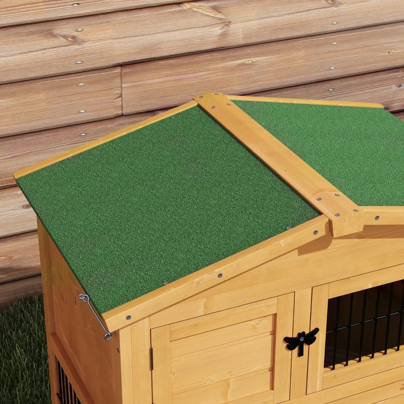 PawHut Wood Rabbit Hutch w/ Ramp, Openable Roof, Pull-out Tray, Yellow