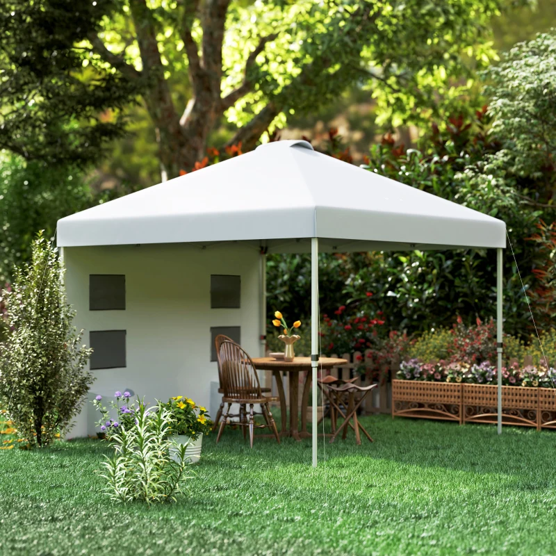 Outsunny 10' x 10' Pop Up Canopy Tent w/ Sidewall, UPF50+ Height Adjustable Instant Sun Shelter w/ Storage Pockets, White
