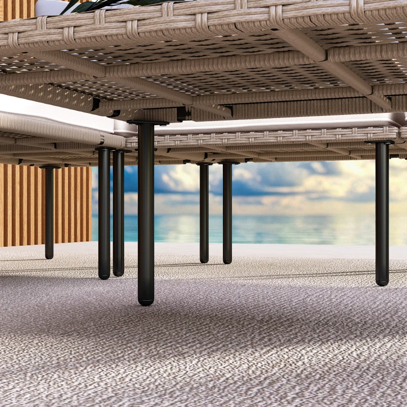 Outsunny 5-Piece Rattan Patio Furniture Set with Sofa, Chaise Lounge, Coffee Table, Footstools, Cushions, Cream White