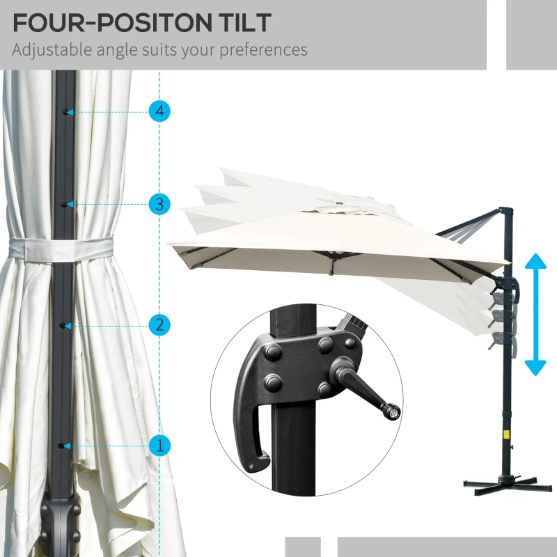 Outsunny 10x10ft Cantilever Umbrella Rotatable Square Top Market Parasol with 4 Adjustable Angle for Backyard Patio Outdoor Area Cream