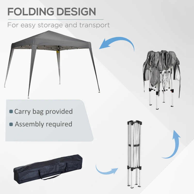 Outsunny 8' x 8' Pop Up Canopy, Outdoor Folding Tent, Portable Party Tent with Carrying Bag for Camping, Party, Picnic, Grey