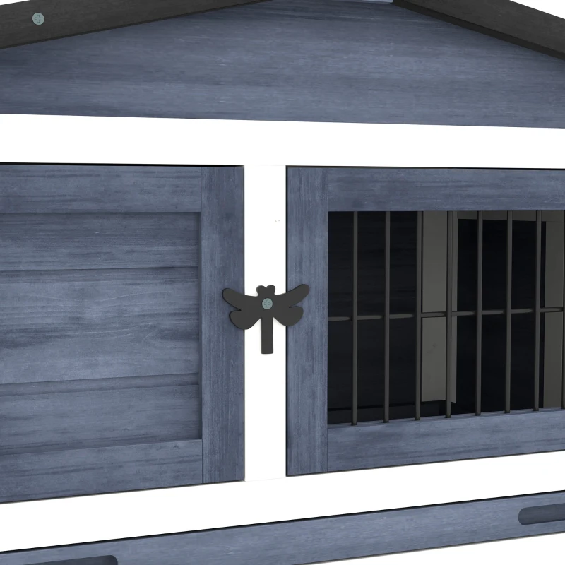 PawHut Wood Rabbit Hutch w/ Ramp, Openable Roof, Pull-out Tray, Dark Grey