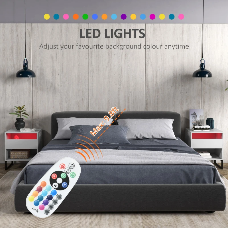 HOMCOM Bedside Table Set of 2, Side End Tables with Charging Station and USB Ports, LED Lights, 19" x 17" x 22", White