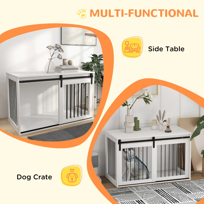 PawHut 46.5" Dog Crate Furniture, Dog Crate End Side Table for Extra Large Dogs, White