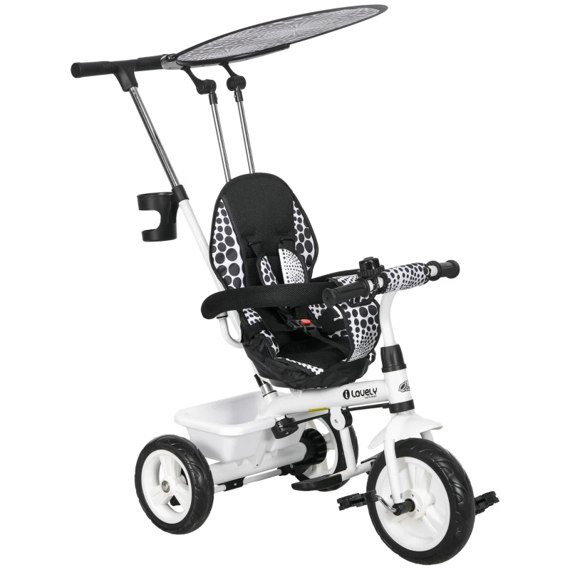Qaba 6 in 1 Kids Tricycle with Removable Handlebar and Canopy, White