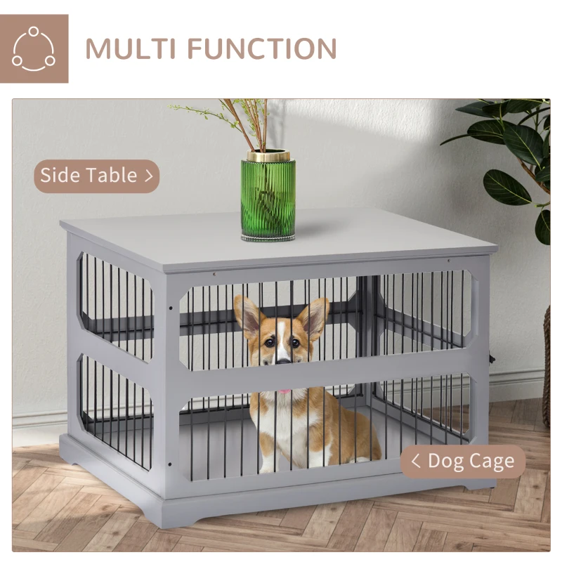 PawHut Dog Crate Furniture Decorative Cage Kennel with Strong Construction Materials & a Classic Americana Style, Grey