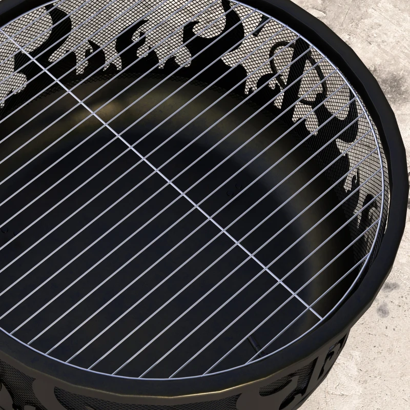 Outsunny Outdoor Metal Fire Pit, 24" Round Firepit Bowl w/ Lid Grill Poker Handles for Garden, Camping, BBQ, Bonfire, Black