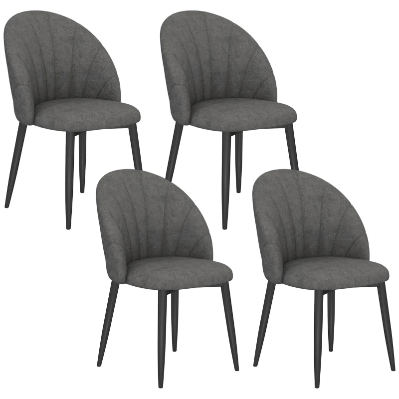 HOMCOM Modern Dining Chairs Set of 4, Upholstered Dining Room Chairs with Metal Legs, Shell Backrest, Padded Seat, Dark Grey