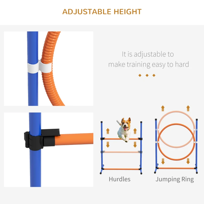 PawHut 4 Pcs Agility Training Equipment for Dogs w/ Weave Poles Adjustable Hurdle Jumping Ring, Pause Box for Backyard Orange