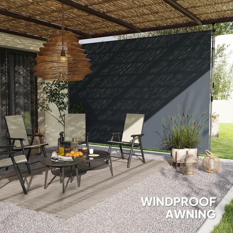 Outsunny 11.5' x 10' Manual Retractable Patio Awning, Outdoor Privacy Screen with UPF30+ & Water-Resistant Fabric, Dark Grey