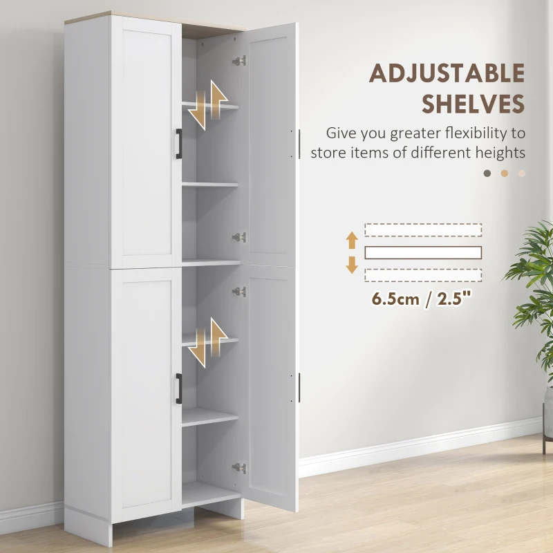 HOMCOM Freestanding Kitchen Pantry, 4-Door Kitchen Pantry Cabinet with Adjustable Shelves and Doors, White