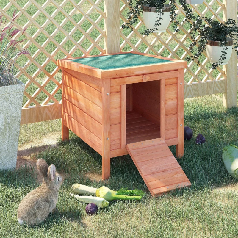 PawHut Wooden Rabbit Hutch Bunny Cage Outdoor Cat House Guinea Pig Cage Duck Shelter, Indoor Outdoor Use, 20"x16.5"x17", Orange