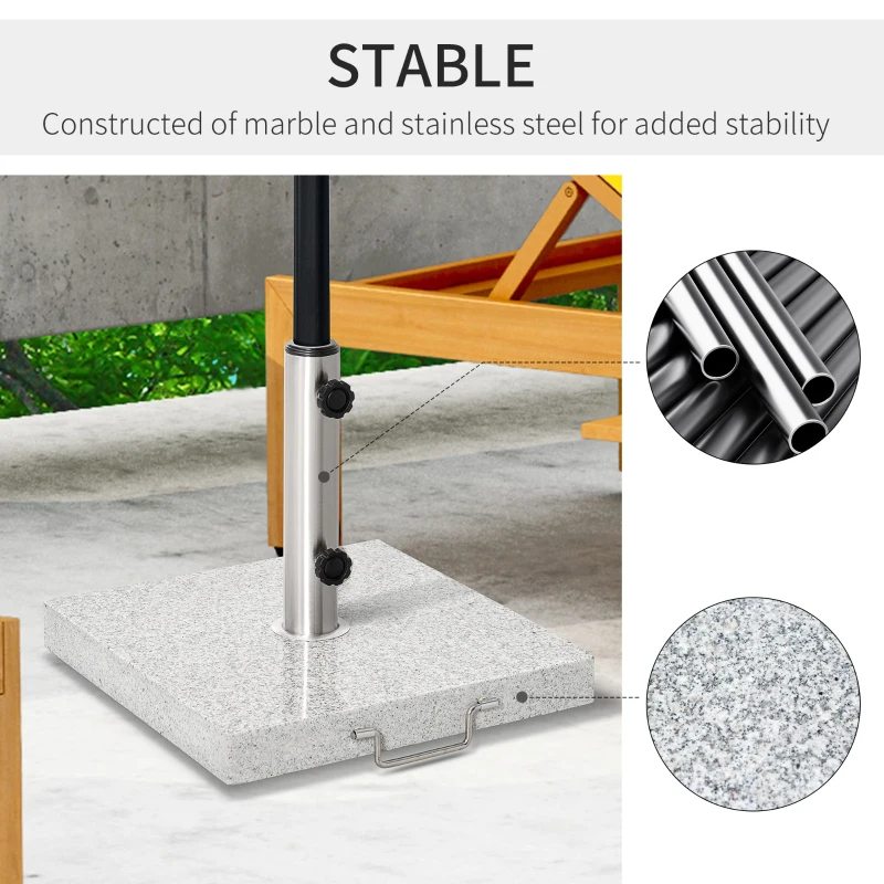 Outsunny 55 lbs Marble Square Umbrella Stand 16.5" Market Heavy Holder Base w/ Wheels, Grey