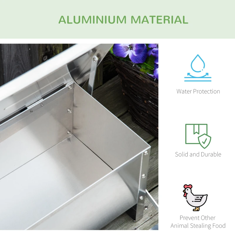 PawHut Automatic Chicken Feeder, 22.5 lbs Capacity Poultry Feeder with Self Opening Treadle, Weather Resistant Lid, for 6 Chickens, Silver