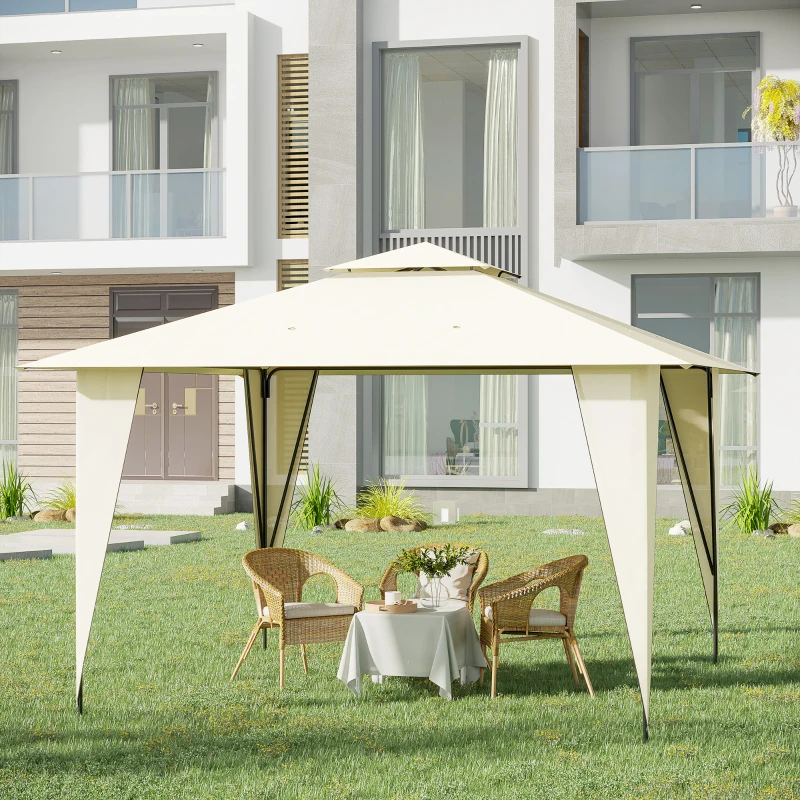 Outsunny 11' x 11' Outdoor Canopy Tent Party Gazebo with Double-Tier Roof, Steel Frame, Included Ground Stakes, Beige