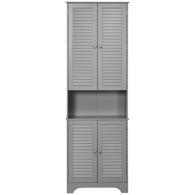 HOMCOM Tall Narrow Bathroom Storage Cabinet with Doors and Shelf Adjustability, Freestanding Linen Cabinet with 2 Cabinets and Countertop, Gray