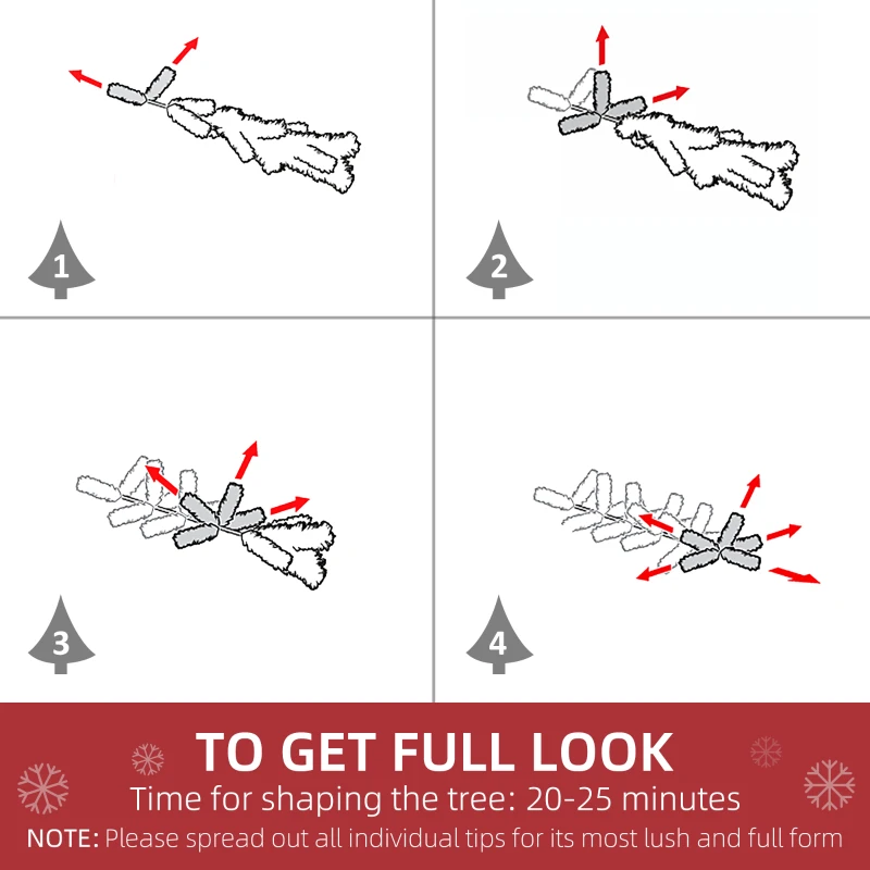 HOMCOM 4ft Artificial Christmas Tree with Pine Realistic Branches, Auto Open, for Indoor Decoration, White