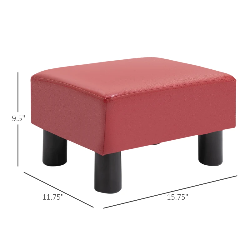 HOMCOM Modern Small Faux Leather Ottoman Footrest Sofa Side Stool Rectangle (Red)