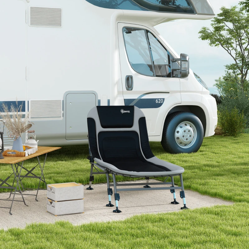 Outsunny Heavy Duty Camping Cot, Folding Bed with Soft Padded Cushion and 180° Adjustable Backrest, 400 lbs. Capacity, Gray