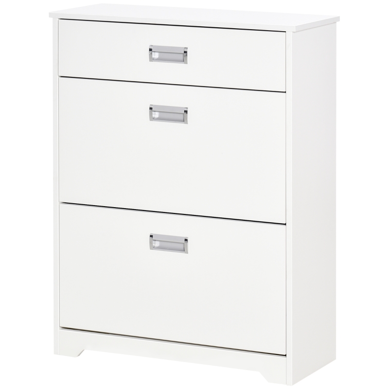 HOMCOM Narrow Shoe Storage with Drawer, 2 Flip Doors and Adjustable Shelves, Shoe Cabinet for 16 Pairs of Shoes, White