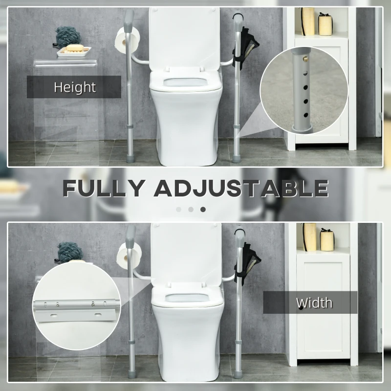HOMCOM Toilet Safety Rail for Elderly, 300lbs Toilet Safety Frame with Adjustable Height and Width, Storage Pocket, Padded Arms, Assist Grab Bar for Seniors, Easy Installation