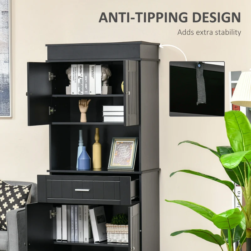 HOMCOM 72" Kitchen Pantry Cabinet, Freestanding Buffet with Hutch, Cupboard with Adjustable Shelf, Utility Drawer, 2 Door Cabinets and Countertop, Black Wood Grain