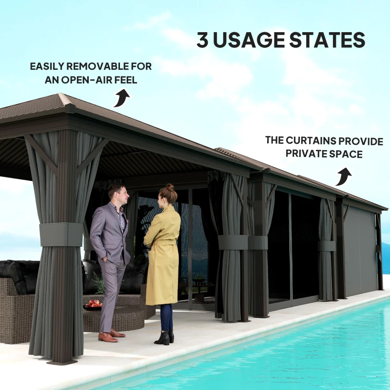 Outsunny 10' x 12' Outdoor Hardtop Gazebo Metal Roof Patio Gazebo with Aluminum Frame, Mesh Nettings, Dark Grey