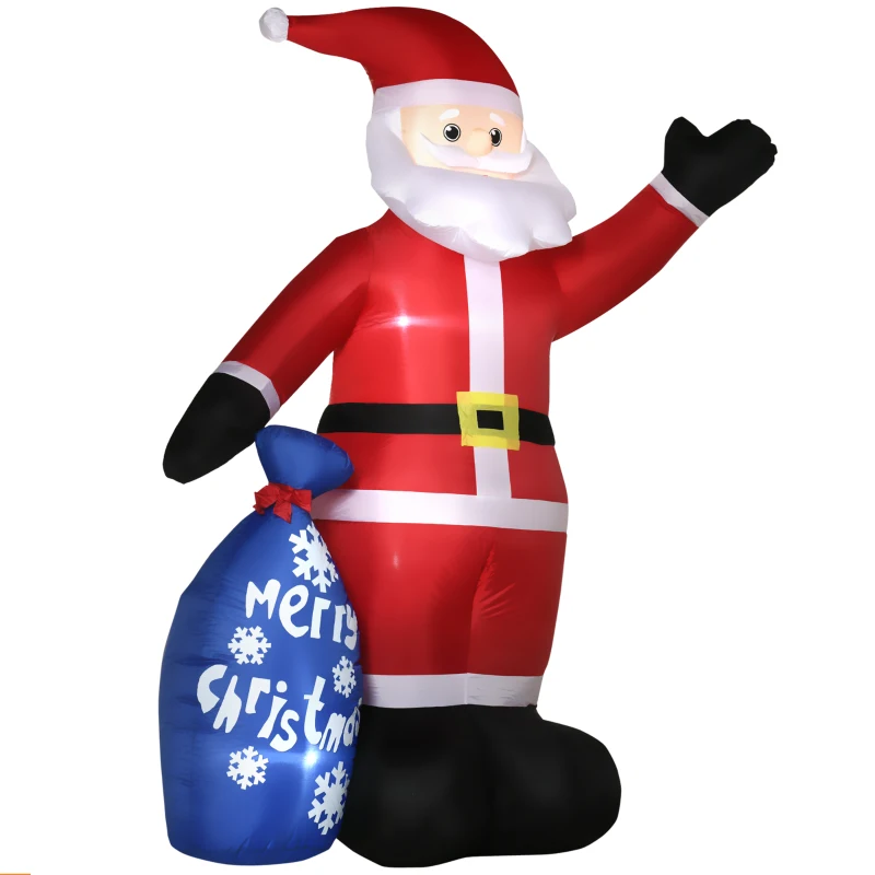 Outsunny 8ft Christmas Inflatables Outdoor Decorations Smiling Santa Claus with Gift Bag, Blow-Up LED Yard Christmas Decor for Lawn Garden Party