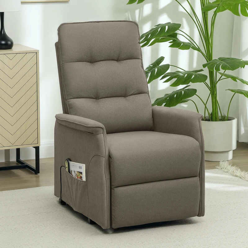 HOMCOM Power Lift Chair for Elderly, Fabric Recliner Sofa with Remote Control, Side Pockets, Quick Assembly, Coffee