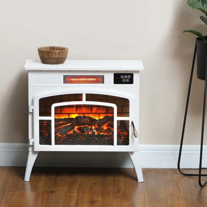 HOMCOM Electric Fireplace Stove, Infrared Fireplace Heater with Realistic Flame & Adjustable Temperature, 1500W, White