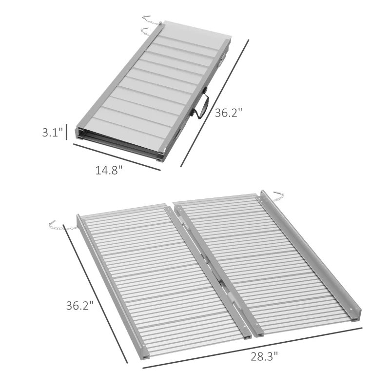 HOMCOM 3' Foldable Handicap Ramp for Home, Steps, Doorways, Aluminum Portable Wheelchair Ramp, Textured Threshold Ramp, Silver