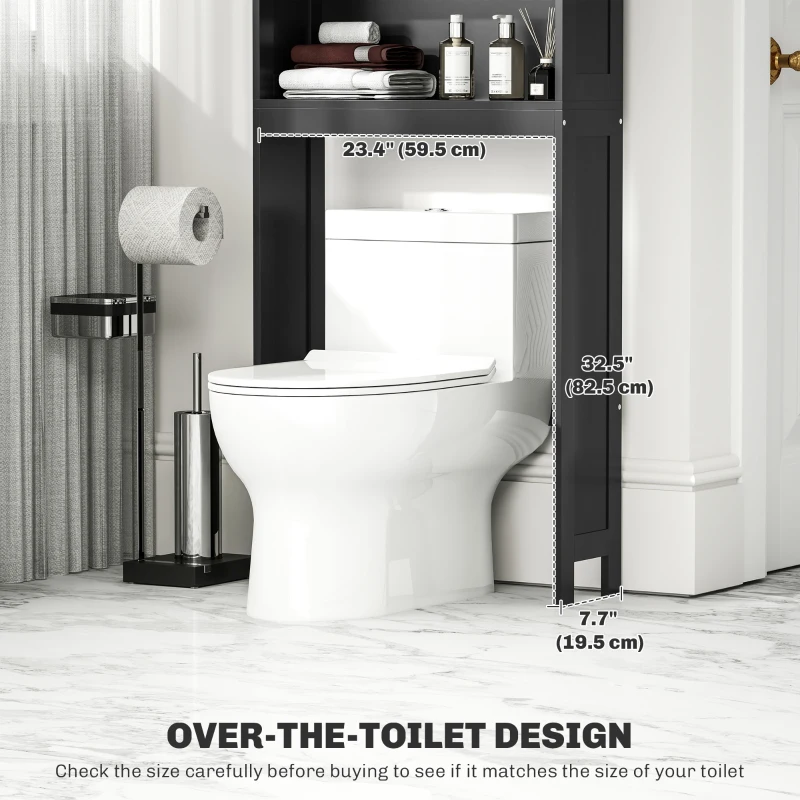 kleankin Modern Over The Toilet Storage, Bathroom Cabinets Over Toilet with Open Shelves and Double Door Cabinet, Black