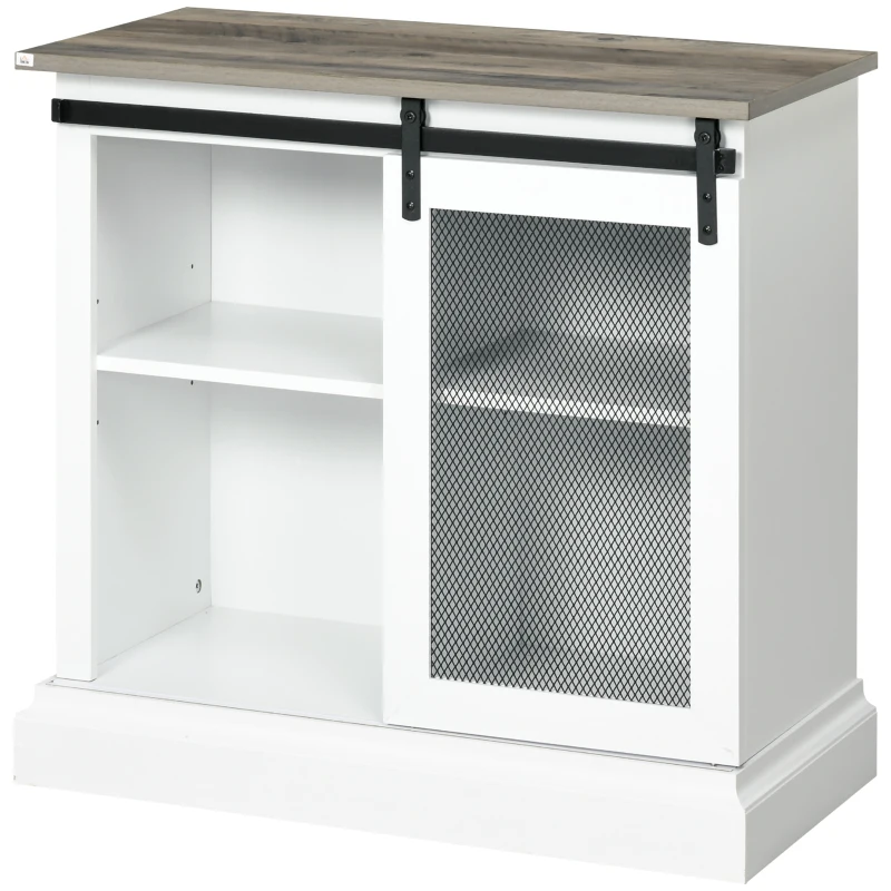 HOMCOM Farmhouse Buffet Cabinet Kitchen Sideboard with Sliding Barn Door and Adjustable Shelves for Living Room White