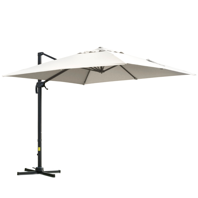 Outsunny 10x10ft Cantilever Umbrella Rotatable Square Top Market Parasol with 4 Adjustable Angle for Backyard Patio Outdoor Area Cream