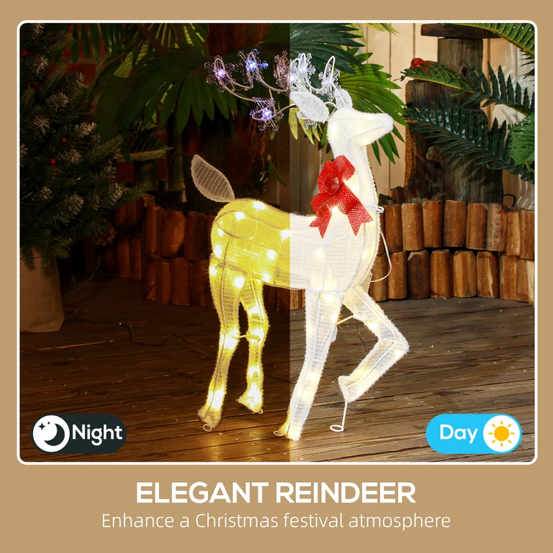Outsunny Light Up Reindeer Yard Decoration, Lighted Deer Christmas Decoration for Indoor, Outdoor, Garden, Lawn, White