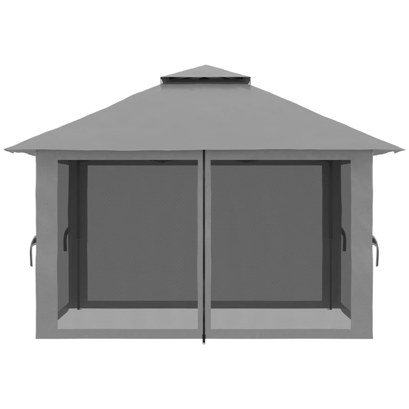 Outsunny 13' x 13' Pop Up Canopy, 2-Tier Roof Easy up Tent Shelter with Nettings Carry Bag Weight Bags for Garden, Patio, Grey