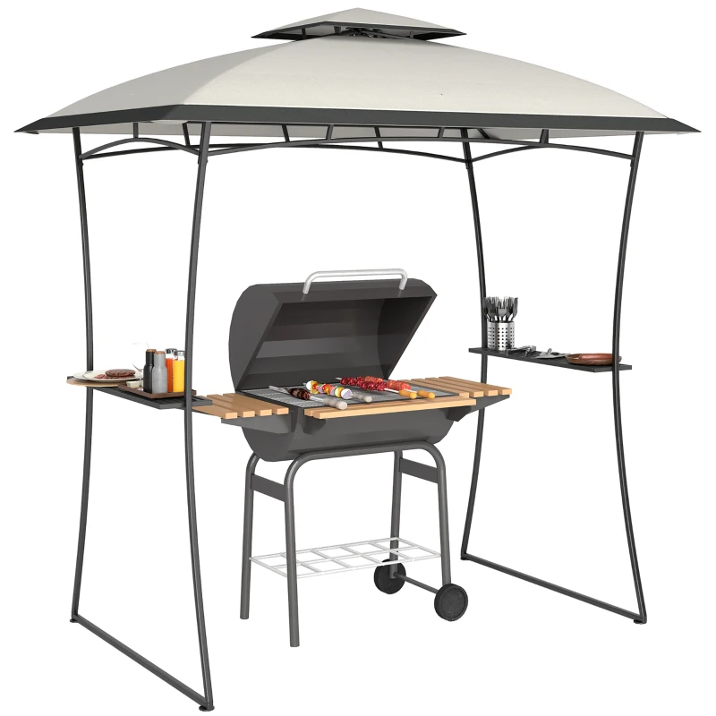 Outsunny 8' x 5' Outdoor Grill Gazebo, Double Tiered Barbecue Grill Gazebo Shelter with 2 Side Shelves and Hook, Light Grey