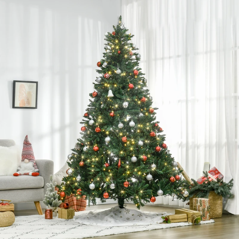 HOMCOM 7ft Pre-Lit Full Douglas Fir Artificial Christmas Tree with Realistic Branches, 700 Warm White LED Lights and 2154 Tips