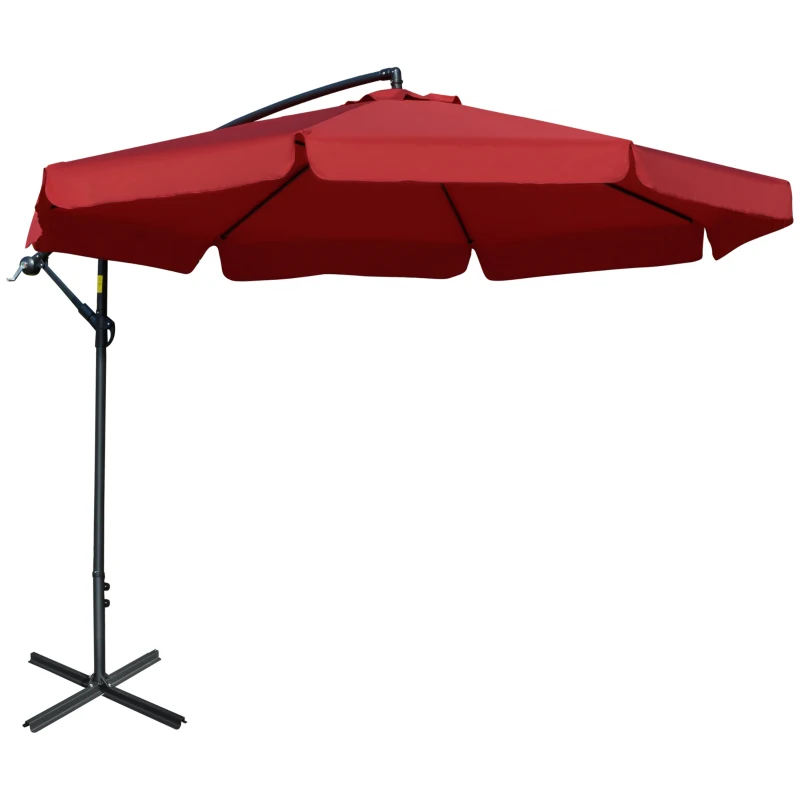 Outsunny 11FT Cantilever Patio Umbrella with Offset Hanging, Easy Tilt Adjustment & Cross Base for Backyard, Poolside, Red