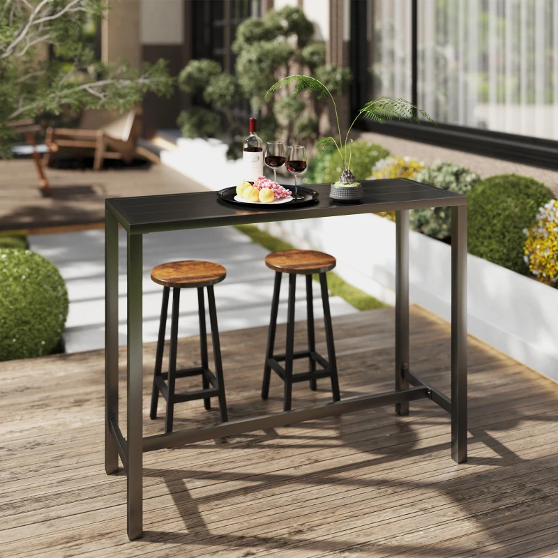 Outsunny Bar Height Outdoor Table, 48" Metal Patio Bar Table with Slatted Top for Hot Tub, Backyard, Poolside, Black